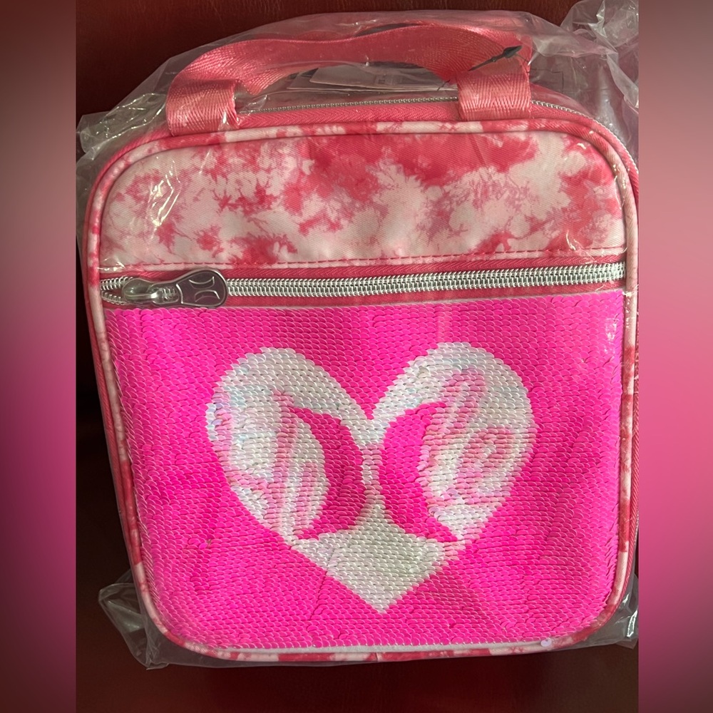 🆕Hurley Sequins Lunch Bag Box Hot Cold Insulated Flip 9”H 8”L x 4”D Pink TieDye